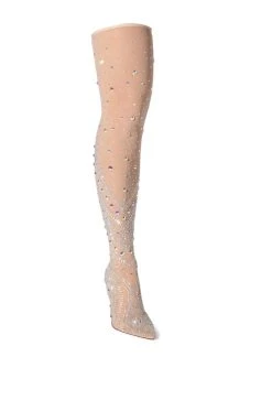 AZALEA WANG ROXY RHINESTONE THIGH HIGH STILETTO BOOT IN NUDE -Azalea Wang store azalea wang roxy rhinestone thigh high stiletto boot in nude nude 3 3