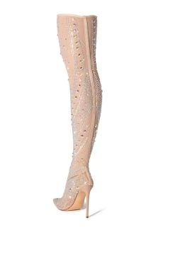 AZALEA WANG ROXY RHINESTONE THIGH HIGH STILETTO BOOT IN NUDE -Azalea Wang store azalea wang roxy rhinestone thigh high stiletto boot in nude nude 4 4