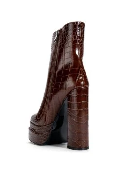 AZALEA WANG RUN AWAY CHUNKY BOOTIE IN BROWN CROC -Azalea Wang store azalea wang run away chunky bootie in brown croc brown 3 3