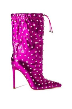AZALEA WANG RUN THIS TOWN EMBELLISHED METALLIC BOOTIE IN FUCHSIA -Azalea Wang store azalea wang run this town embellished metallic bootie in fuchsia fuchsia 3 3
