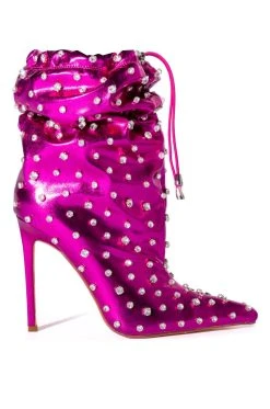 AZALEA WANG RUN THIS TOWN EMBELLISHED METALLIC BOOTIE IN FUCHSIA -Azalea Wang store azalea wang run this town embellished metallic bootie in fuchsia fuchsia 4 4