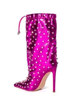 AZALEA WANG RUN THIS TOWN EMBELLISHED METALLIC BOOTIE IN FUCHSIA -Azalea Wang store azalea wang run this town embellished metallic bootie in fuchsia fuchsia 6 6
