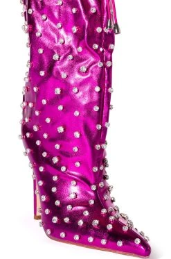 AZALEA WANG RUN THIS TOWN EMBELLISHED METALLIC BOOTIE IN FUCHSIA -Azalea Wang store azalea wang run this town embellished metallic bootie in fuchsia fuchsia 7 7