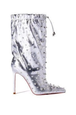AZALEA WANG RUN THIS TOWN EMBELLISHED METALLIC BOOTIE IN SILVER -Azalea Wang store azalea wang run this town embellished metallic bootie in silver silver 3 3