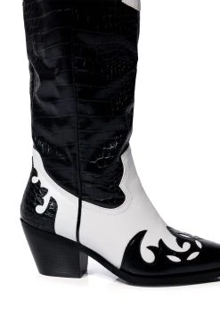 AZALEA WANG SALLY WESTERN BOOTIE IN BLACK WHITE -Azalea Wang store azalea wang sally western bootie in black white black white 5 5