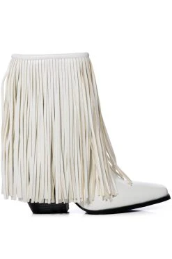 AZALEA WANG SCARLETT CHUNKY WESTERN FRINGE BOOTIE IN WHITE
