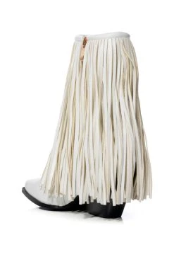 AZALEA WANG SCARLETT CHUNKY WESTERN FRINGE BOOTIE IN WHITE -Azalea Wang store azalea wang scarlett chunky western fringe bootie in white white 4 4