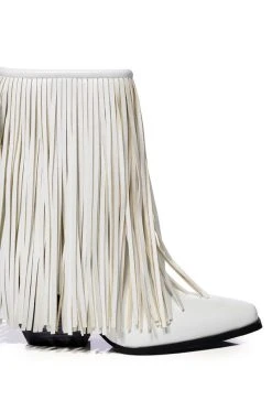 AZALEA WANG SCARLETT CHUNKY WESTERN FRINGE BOOTIE IN WHITE -Azalea Wang store azalea wang scarlett chunky western fringe bootie in white white 5 5