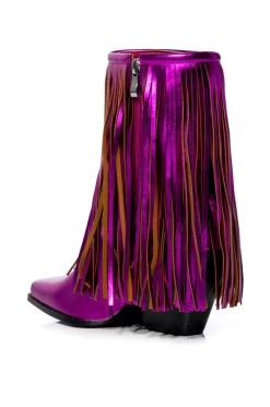 AZALEA WANG SCARLETT CHUNKY WESTERN FRINGE BOOTIE IN FUCHSIA -Azalea Wang store azalea wang scarlett metallic chunky bootie in fuchsia fuchsia 4 4