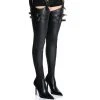 AZALEA WANG SEXY BELTED STRETCH PU STILETTO BOOT WITH 4 WAY STRETCH IN BLACK -Azalea Wang store azalea wang sexy belted stretch pu stiletto boot in black black 1 1