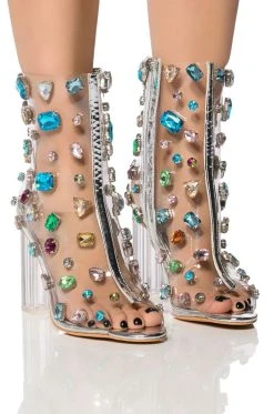 AZALEA WANG SHAYLEIGH EMBELLISHED PVC BOOTIE IN MULTI -Azalea Wang store azalea wang shayleigh embellished pvc bootie in multi multi 1 1 c1