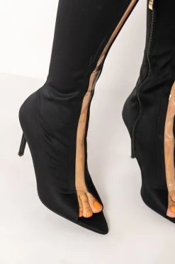 AZALEA WANG SHEER LUCK STILETTO BOOT IN BLACK -Azalea Wang store azalea wang sheer luck stiletto boot in black black 5 5