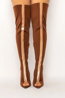 AZALEA WANG SHEER LUCK STILETTO BOOT IN BROWN -Azalea Wang store azalea wang sheer luck stiletto boot in brown brown 3 3
