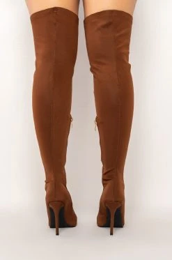 AZALEA WANG SHEER LUCK STILETTO BOOT IN BROWN -Azalea Wang store azalea wang sheer luck stiletto boot in brown brown 4 4