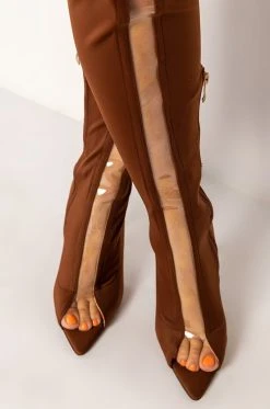 AZALEA WANG SHEER LUCK STILETTO BOOT IN BROWN -Azalea Wang store azalea wang sheer luck stiletto boot in brown brown 5 5