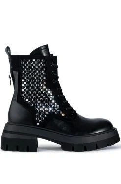 AZALEA WANG SHE'S THRIVING FLATFORM BLING COMBAT BOOT IN BLACK -Azalea Wang store azalea wang shes thriving flatform bling combat boot in black black 2 2 c1