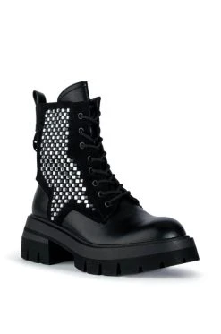 AZALEA WANG SHE'S THRIVING FLATFORM BLING COMBAT BOOT IN BLACK -Azalea Wang store azalea wang shes thriving flatform bling combat boot in black black 3 3