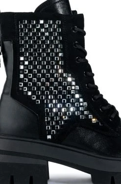 AZALEA WANG SHE'S THRIVING FLATFORM BLING COMBAT BOOT IN BLACK -Azalea Wang store azalea wang shes thriving flatform bling combat boot in black black 5 5 c1