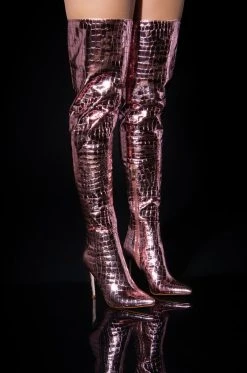 AZALEA WANG SHOWSTOPPER OVER THE KNEE STILETTO BOOT IN PINK -Azalea Wang store azalea wang showstopper over the knee stiletto boot in pink pink 1 1 c1