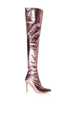 AZALEA WANG SHOWSTOPPER OVER THE KNEE STILETTO BOOT IN PINK -Azalea Wang store azalea wang showstopper over the knee stiletto boot in pink pink 2 2