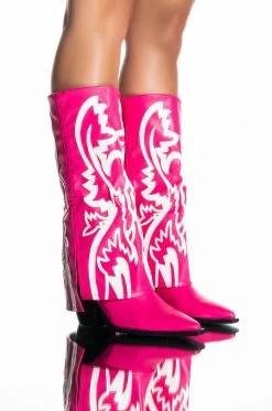 AZALEA WANG SIMPLY BELOW THE KNEE WESTERN BOOTIE IN PINK