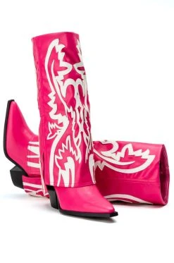 AZALEA WANG SIMPLY BELOW THE KNEE WESTERN BOOTIE IN PINK -Azalea Wang store azalea wang simply below the knee western bootie in pink pink 5 5