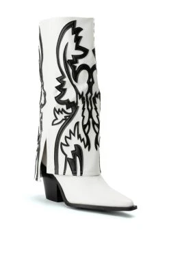 AZALEA WANG SIMPLY BELOW THE KNEE WESTERN BOOTIE IN WHITE BLACK -Azalea Wang store azalea wang simply below the knee western bootie in white black black white 3 3