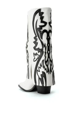 AZALEA WANG SIMPLY BELOW THE KNEE WESTERN BOOTIE IN WHITE BLACK -Azalea Wang store azalea wang simply below the knee western bootie in white black black white 4 4