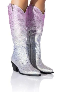 AZALEA WANG SIMPLY ICONIC RHINESTONE OMBRE WESTERN BOOT IN SILVER