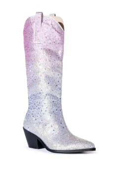 AZALEA WANG SIMPLY ICONIC RHINESTONE OMBRE WESTERN BOOT IN SILVER -Azalea Wang store azalea wang simply iconic rhinestone ombre western boot in silver silver 3 3