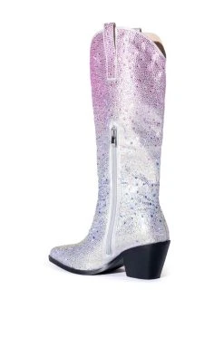 AZALEA WANG SIMPLY ICONIC RHINESTONE OMBRE WESTERN BOOT IN SILVER -Azalea Wang store azalea wang simply iconic rhinestone ombre western boot in silver silver 4 4