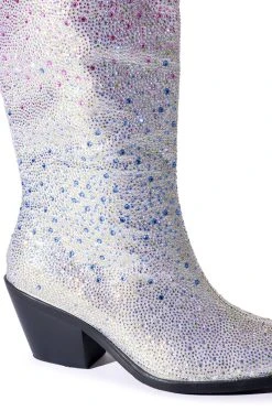 AZALEA WANG SIMPLY ICONIC RHINESTONE OMBRE WESTERN BOOT IN SILVER -Azalea Wang store azalea wang simply iconic rhinestone ombre western boot in silver silver 5 5