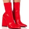 AZALEA WANG SIMPLY IRRESISTIBLE CHUNKY PU BOOTIE IN RED -Azalea Wang store azalea wang simply irresistible chunky pu bootie in red red 1 1