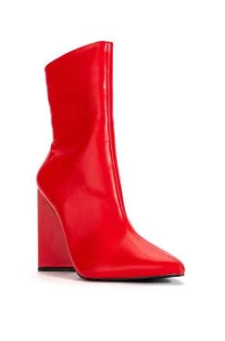 AZALEA WANG SIMPLY IRRESISTIBLE CHUNKY PU BOOTIE IN RED -Azalea Wang store azalea wang simply irresistible chunky pu bootie in red red 3 3