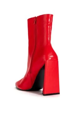 AZALEA WANG SIMPLY IRRESISTIBLE CHUNKY PU BOOTIE IN RED -Azalea Wang store azalea wang simply irresistible chunky pu bootie in red red 4 4