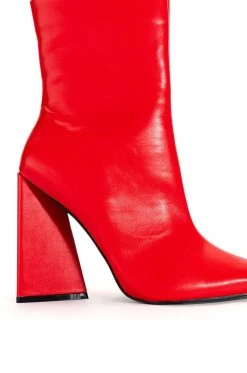 AZALEA WANG SIMPLY IRRESISTIBLE CHUNKY PU BOOTIE IN RED -Azalea Wang store azalea wang simply irresistible chunky pu bootie in red red 5 5