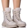 AZALEA WANG SKYLAR EDGY LACE UP BOOTIE IN SAND -Azalea Wang store azalea wang skylar edgy lace up bootie in sand sand 1 1