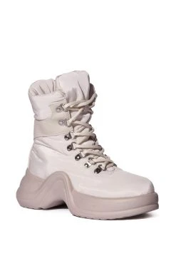 AZALEA WANG SKYLAR EDGY LACE UP BOOTIE IN SAND -Azalea Wang store azalea wang skylar edgy lace up bootie in sand sand 3 3 c1 c1