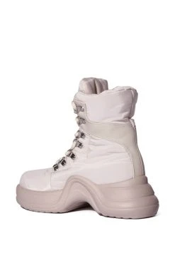 AZALEA WANG SKYLAR EDGY LACE UP BOOTIE IN SAND -Azalea Wang store azalea wang skylar edgy lace up bootie in sand sand 4 4 c1 c1