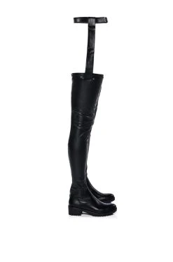 AZALEA WANG SMITTEN OVER YOU DETACHABLE BELT THIGH HIGH FLAT BOOT WITH 4 WAY STRETCH -Azalea Wang store azalea wang smitten over you detachable belt thigh high flat boot with 4 way stretch black pu 2 2 c1