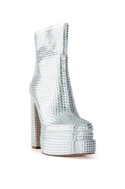 AZALEA WANG STAR POWER EMBELLISHED CHUNKY PLATFORM BOOTIE IN SILVER -Azalea Wang store azalea wang star power embellished chunky platform bootie in silver silver 3 3