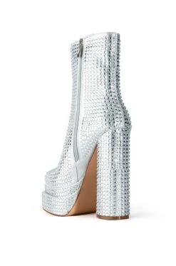 AZALEA WANG STAR POWER EMBELLISHED CHUNKY PLATFORM BOOTIE IN SILVER -Azalea Wang store azalea wang star power embellished chunky platform bootie in silver silver 4 4