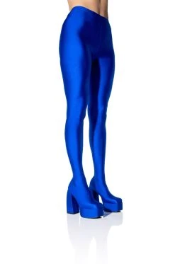 AZALEA WANG STAR STRETCH CHUNKY HEEL PANT BOOT IN BLUE