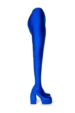 AZALEA WANG STAR STRETCH CHUNKY HEEL PANT BOOT IN BLUE 11 AZALEA WANG STAR STRETCH CHUNKY HEEL PANT BOOT IN BLUE -Azalea Wang store azalea wang star stretch chunky heel pant boot in blue blue 3 3 c1 c1