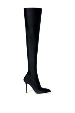 AZALEA WANG STAR STRETCH NEW LEVEL THIGH HIGH STILETTO BOOT IN BLACK -Azalea Wang store azalea wang star stretch new level thigh high stiletto boot in black black 2 2