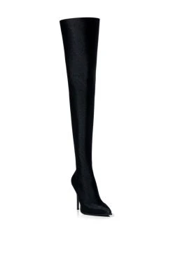 AZALEA WANG STAR STRETCH NEW LEVEL THIGH HIGH STILETTO BOOT IN BLACK -Azalea Wang store azalea wang star stretch new level thigh high stiletto boot in black black 3 3