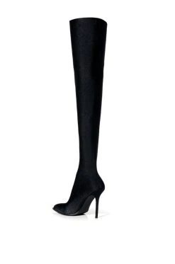 AZALEA WANG STAR STRETCH NEW LEVEL THIGH HIGH STILETTO BOOT IN BLACK -Azalea Wang store azalea wang star stretch new level thigh high stiletto boot in black black 4 4