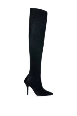AZALEA WANG STAR STRETCH THIGH HIGH STILETTO BOOT IN BLACK -Azalea Wang store azalea wang star stretch thigh high stiletto boot in black black 3 3 c1 c1 c1