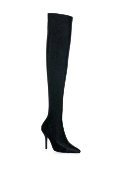 AZALEA WANG STAR STRETCH THIGH HIGH STILETTO BOOT IN BLACK -Azalea Wang store azalea wang star stretch thigh high stiletto boot in black black 4 4 c1 c1