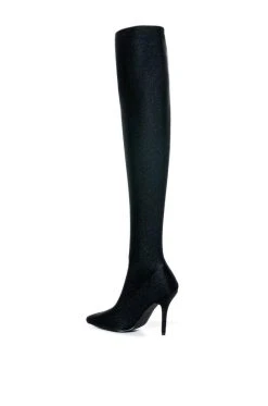 AZALEA WANG STAR STRETCH THIGH HIGH STILETTO BOOT IN BLACK -Azalea Wang store azalea wang star stretch thigh high stiletto boot in black black 5 5 c1